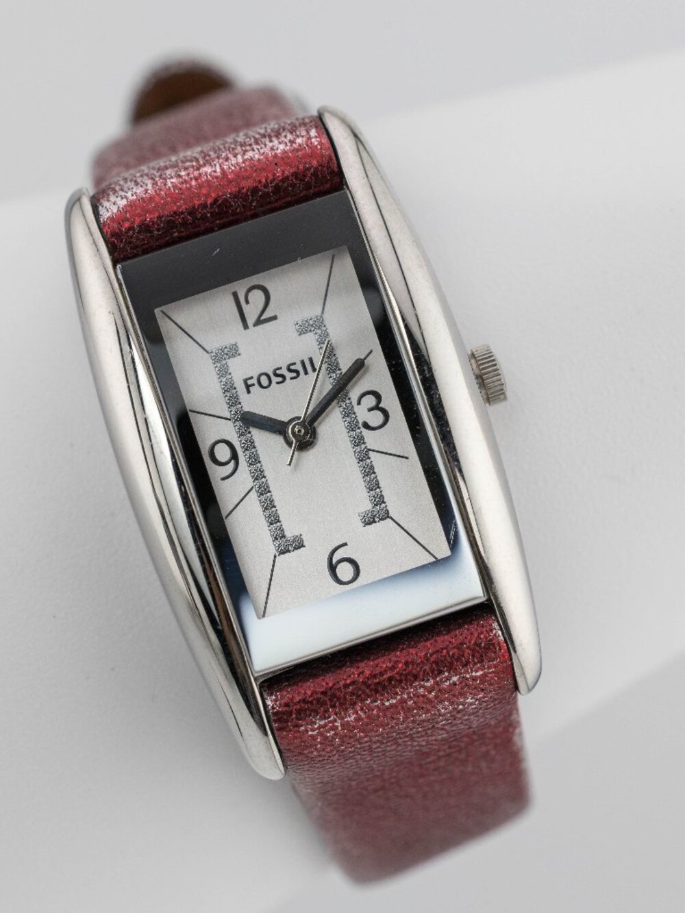 FOSSIL ES-2708 Red Leather Tank Quartz Analog Women's Watch Fresh Battery